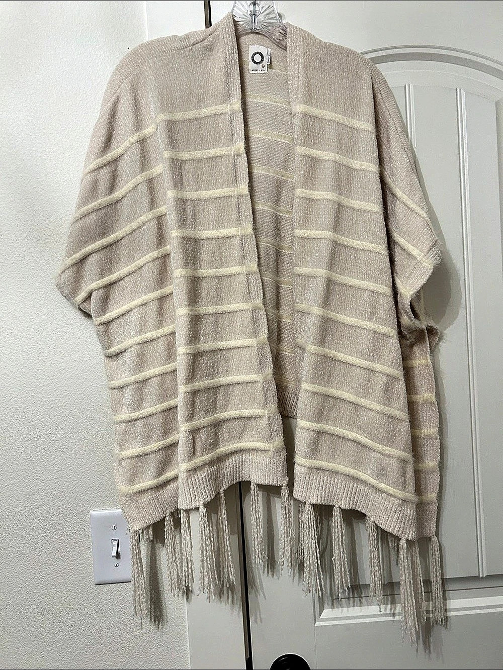 Anthropologie Striped Fringe Shrug in Beige